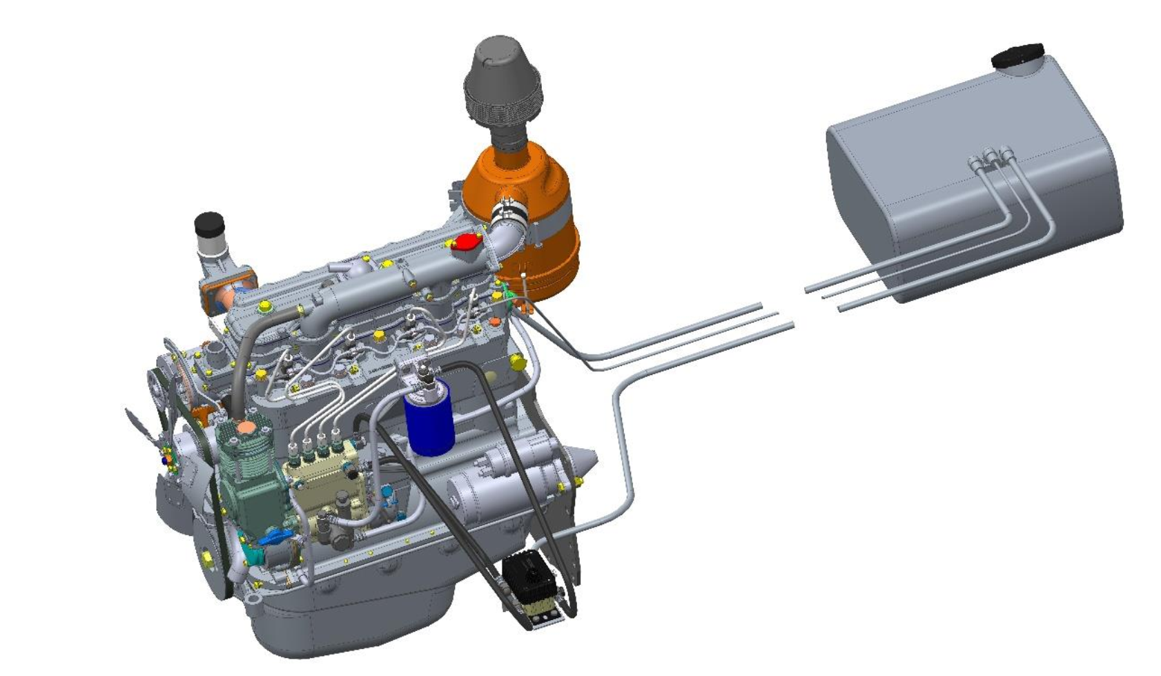 Engineering diagram: fuel line routing from tank to engine with a Eurosens meter